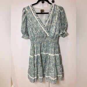 Taylor Blue and Cream Midi Dress